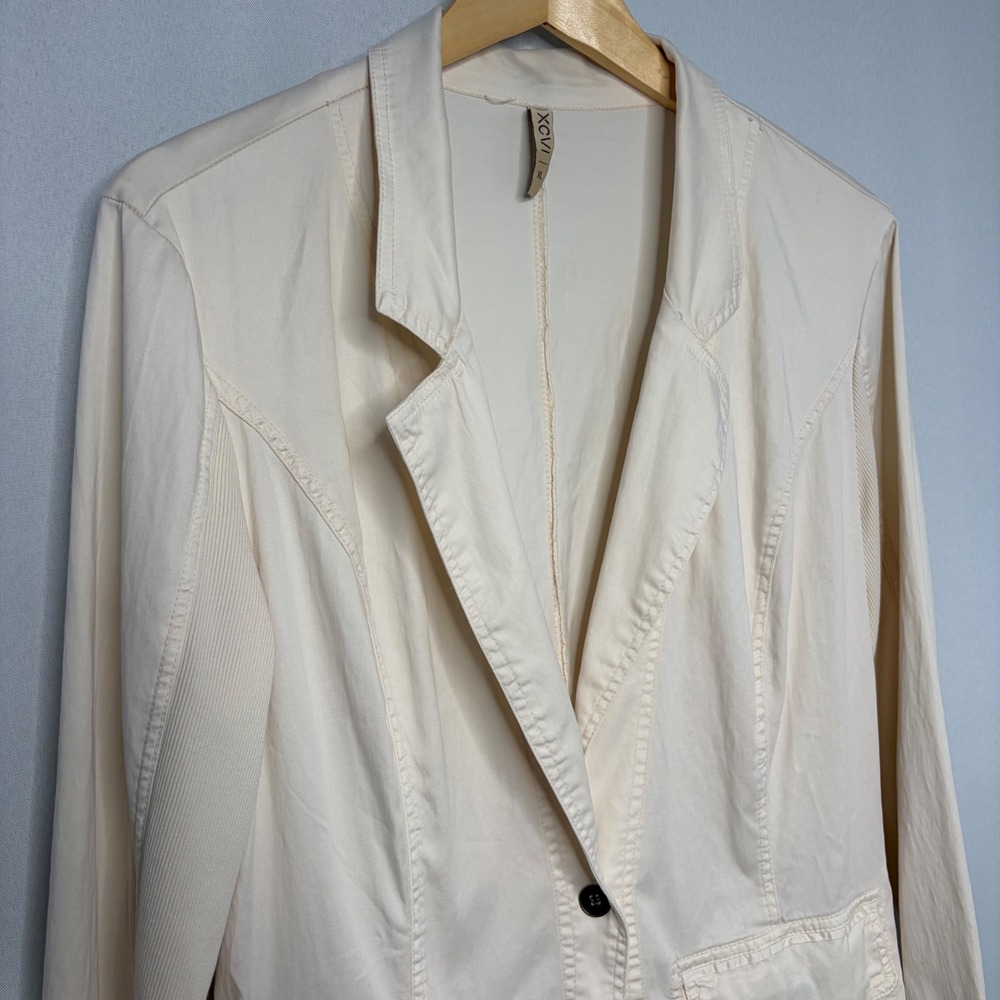 XCVI Womens Cream Lyocell Cotton Blend Single Button Blazer Jacket XL Travel